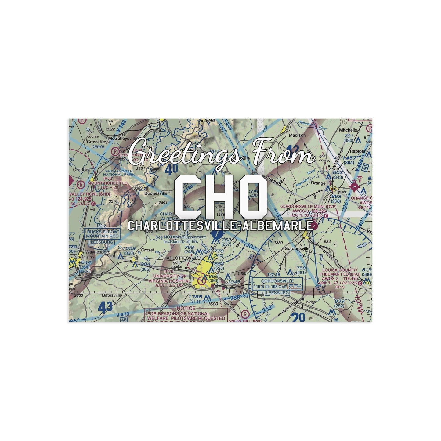 CHO Postcard | Charlottesville-Albemarle Airport Card