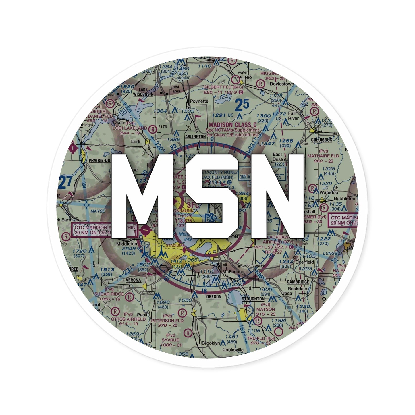 MSN Round Sticker | Dane County Regional/Truax Field Airport Sticker