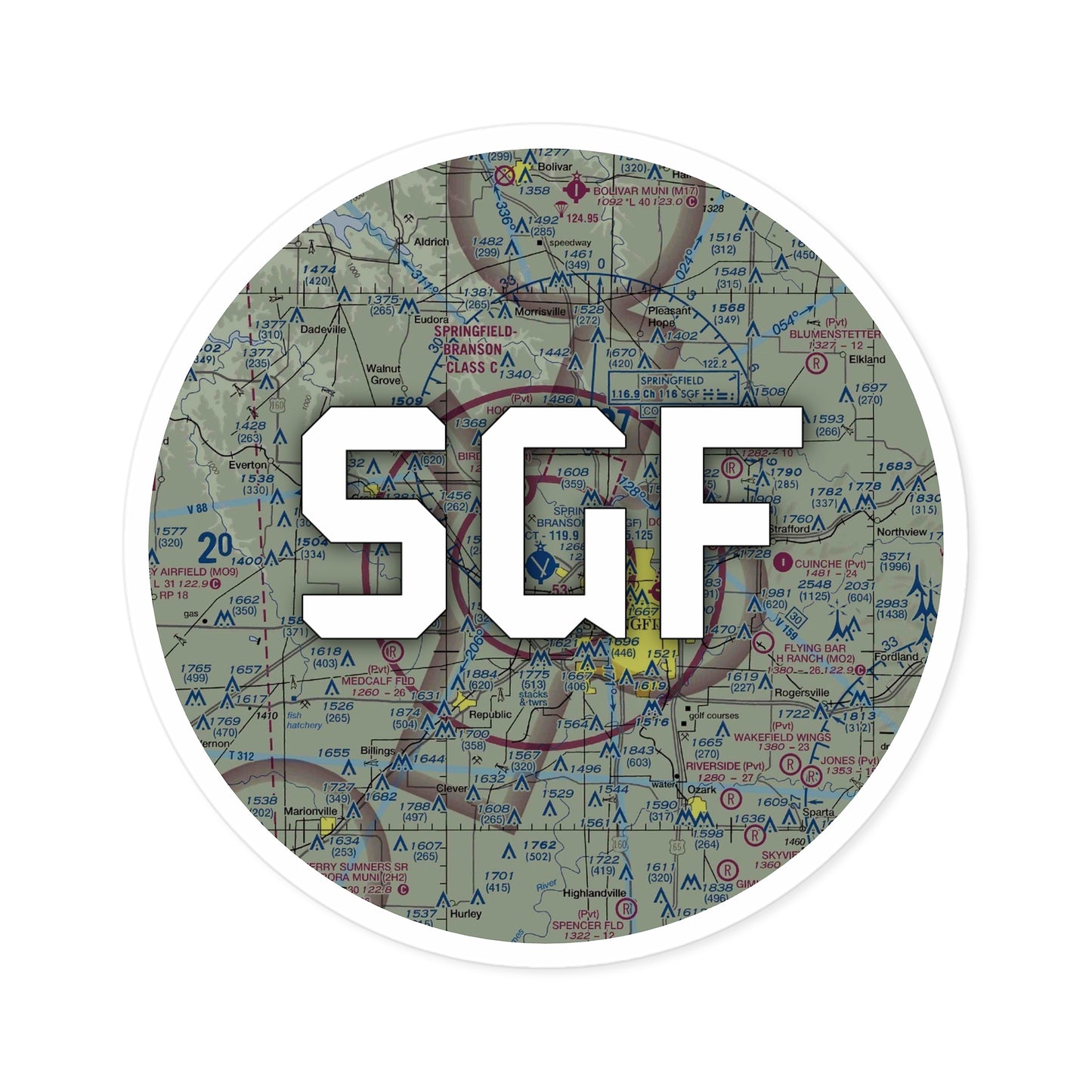 SGF Round Sticker | Springfield-Branson National Airport Sticker