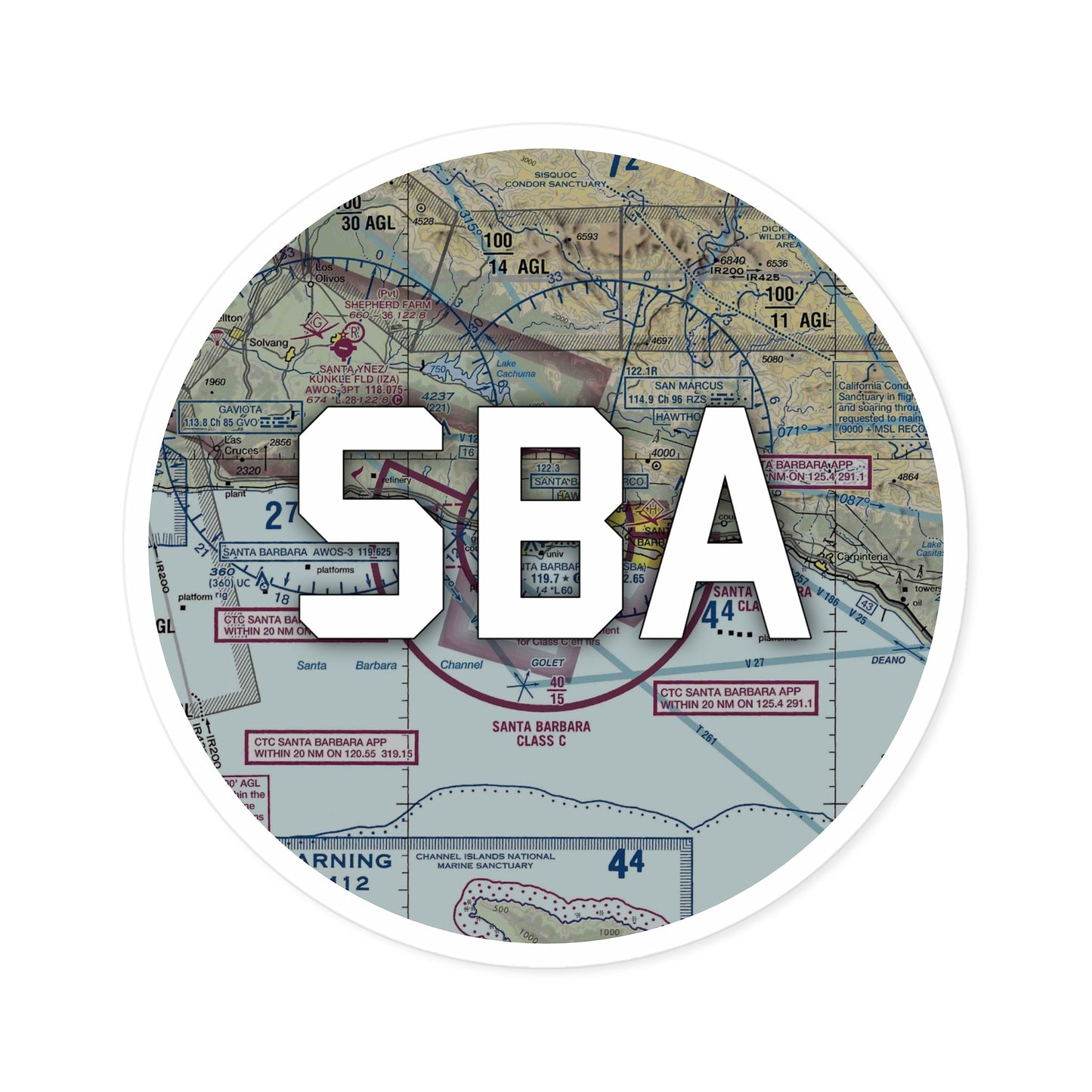 SBA Round Sticker | Santa Barbara Municipal Airport Sticker