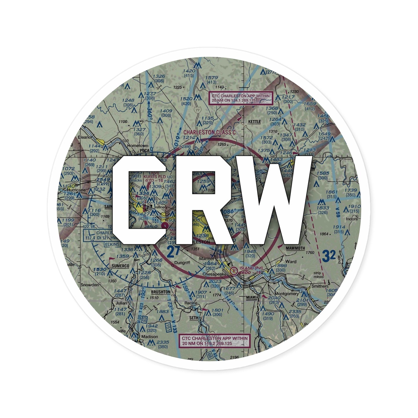 CRW Round Sticker | West Virginia International Yeager Airport Sticker