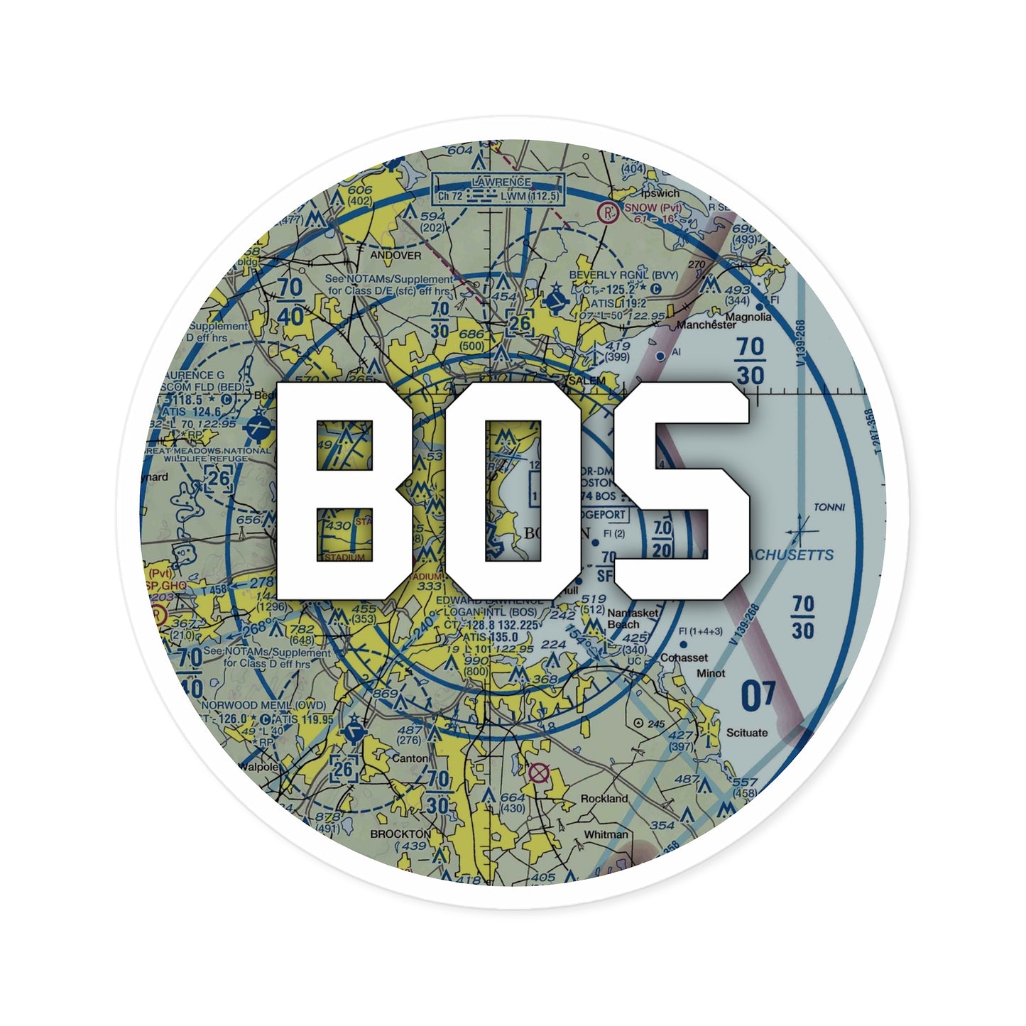 BOS Round Sticker | General Edward Lawrence Logan International Airport Sticker