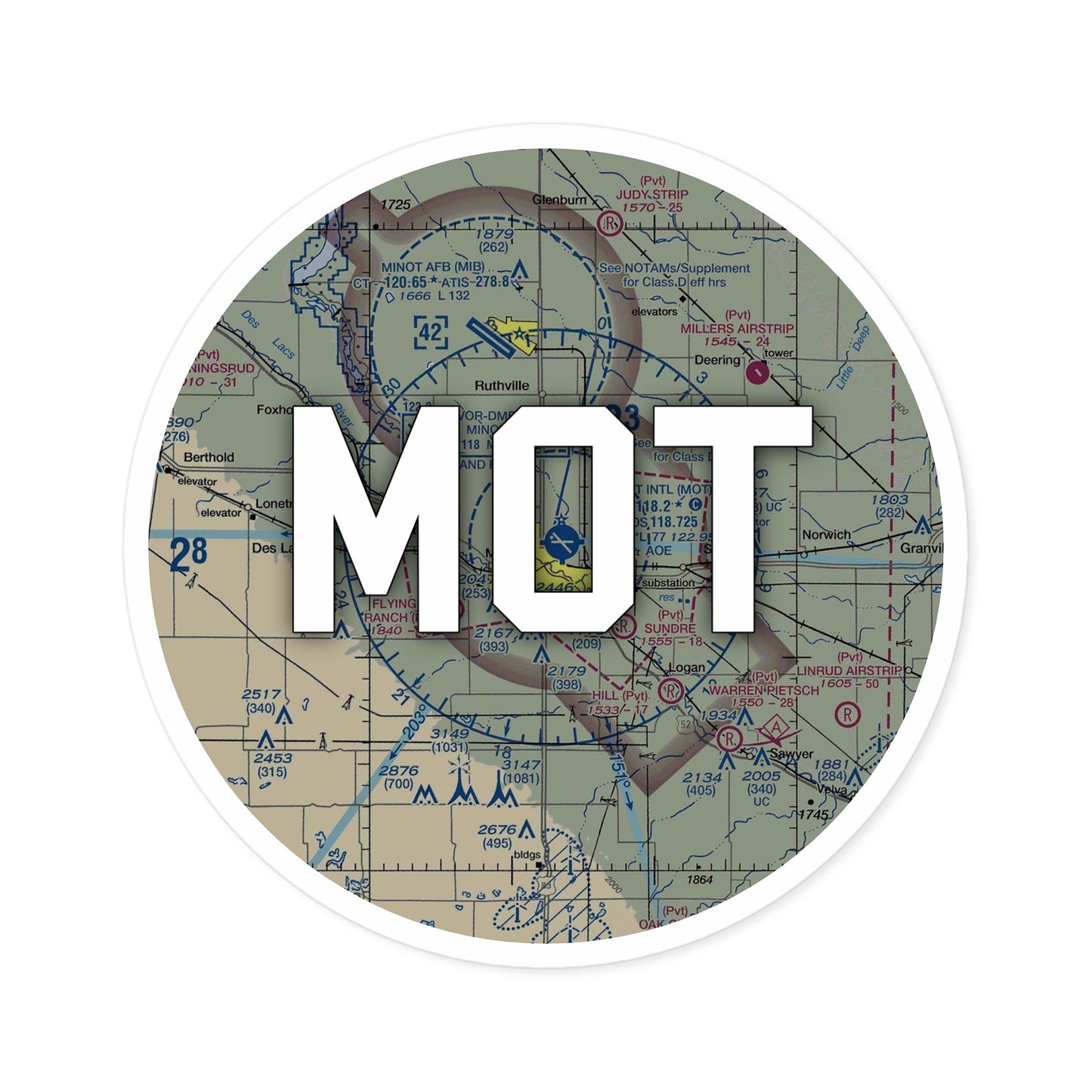 MOT Round Sticker | Minot International Airport Sticker