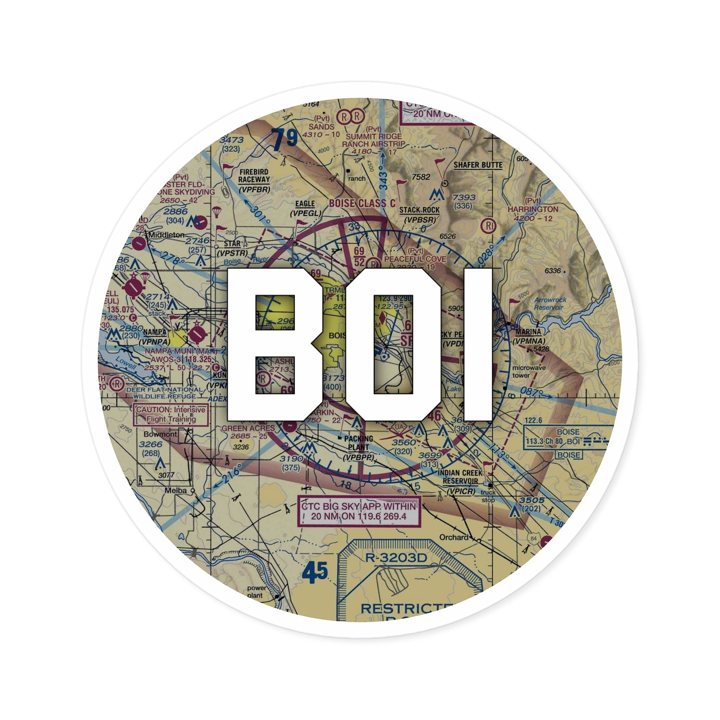 BOI Round Sticker | Boise Air Trml/Gowen Field Airport Sticker