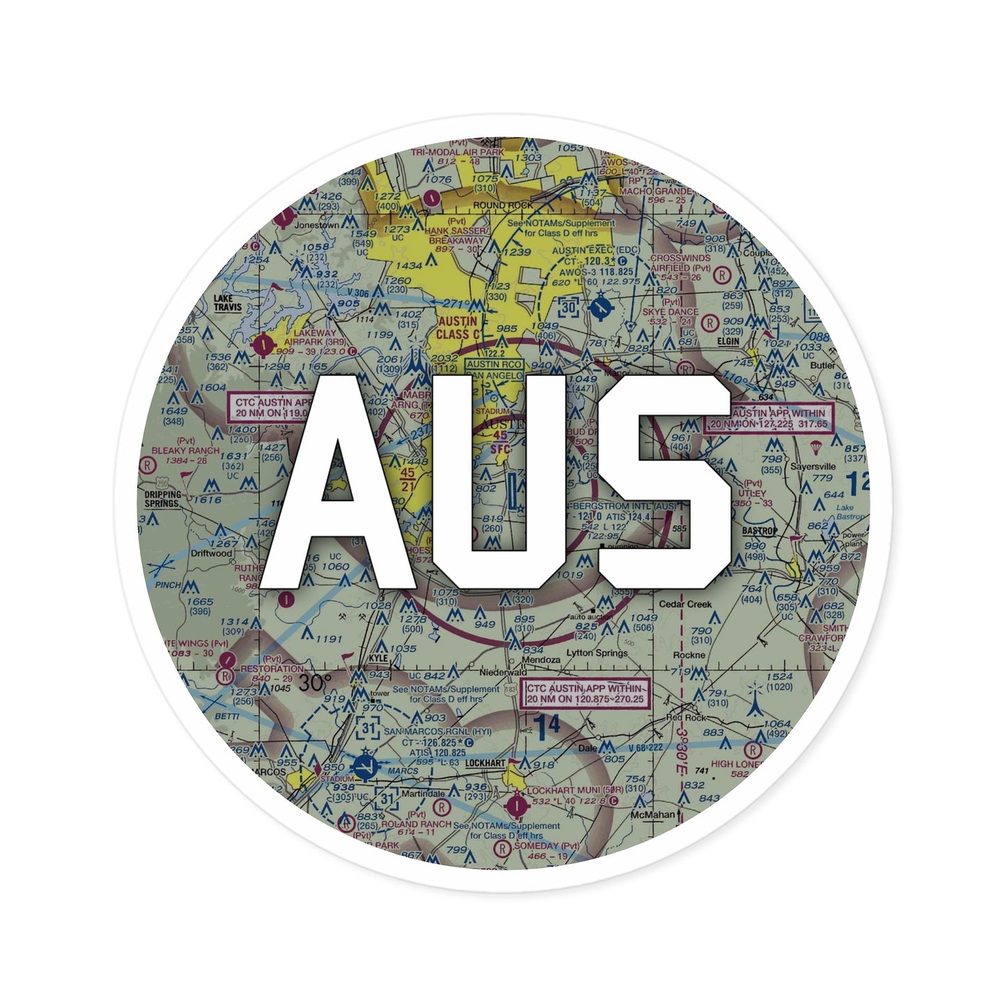 AUS Round Sticker | Austin-Bergstrom International Airport Sticker