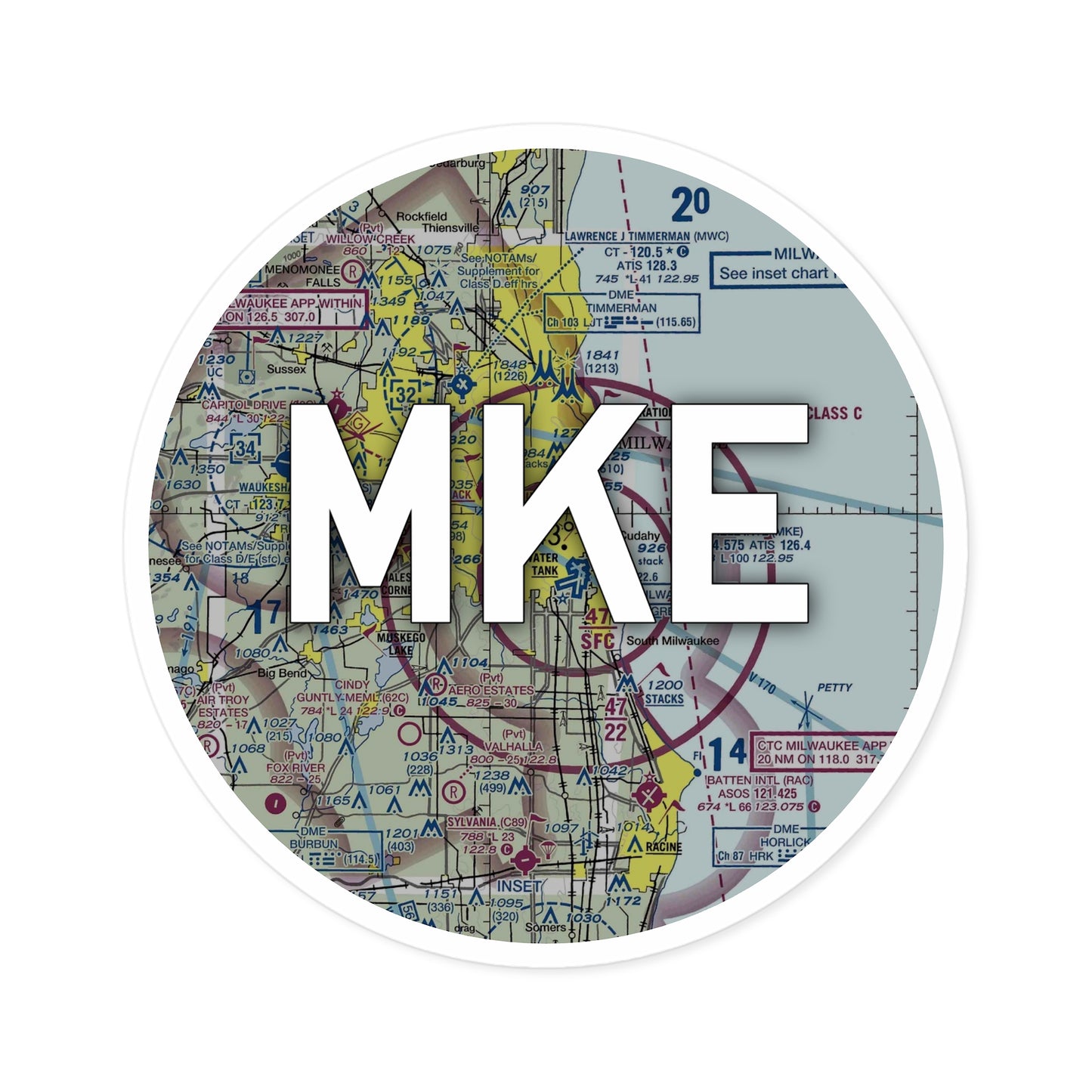 MKE Round Sticker | General Mitchell International Airport Sticker