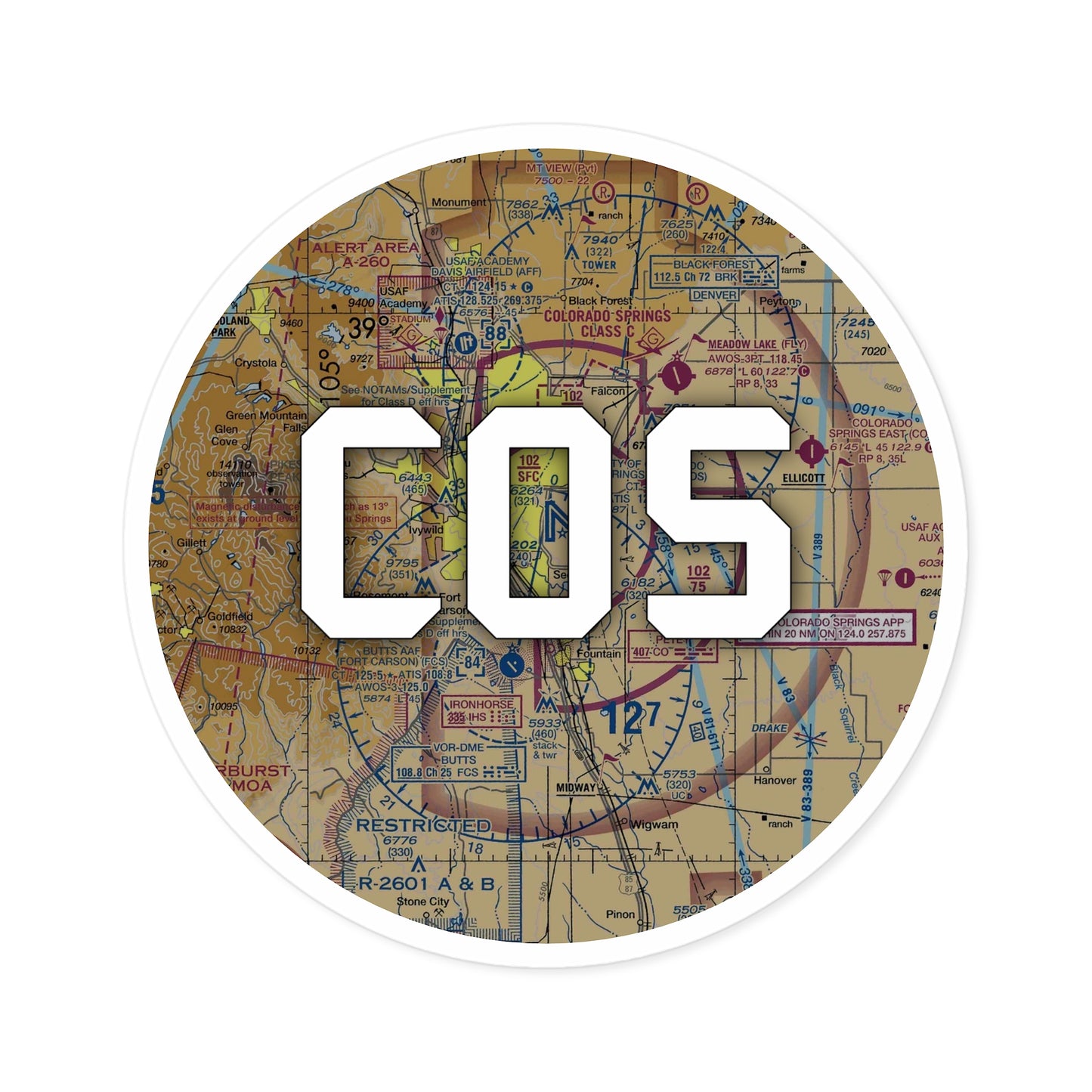 COS Round Sticker | City of Colorado Springs Municipal Airport Sticker