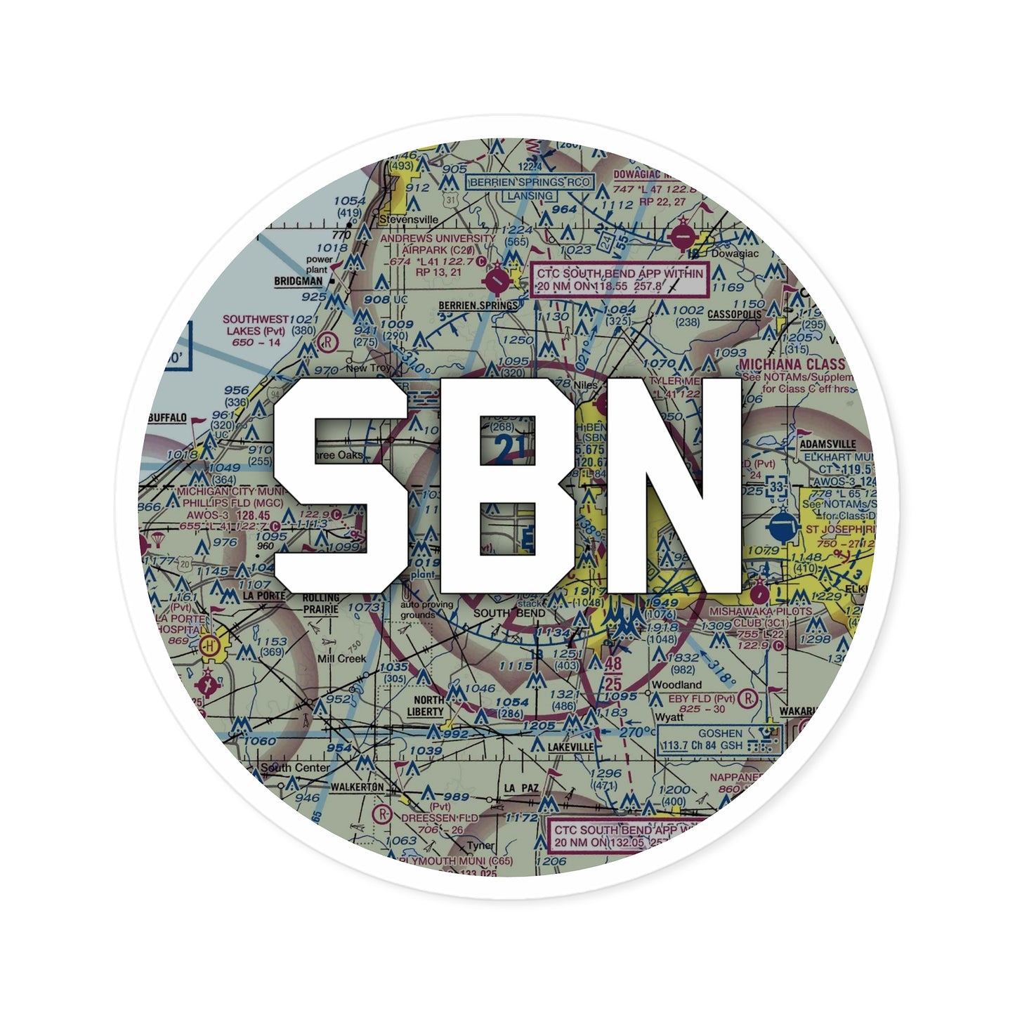 SBN Round Sticker | South Bend International Airport Sticker