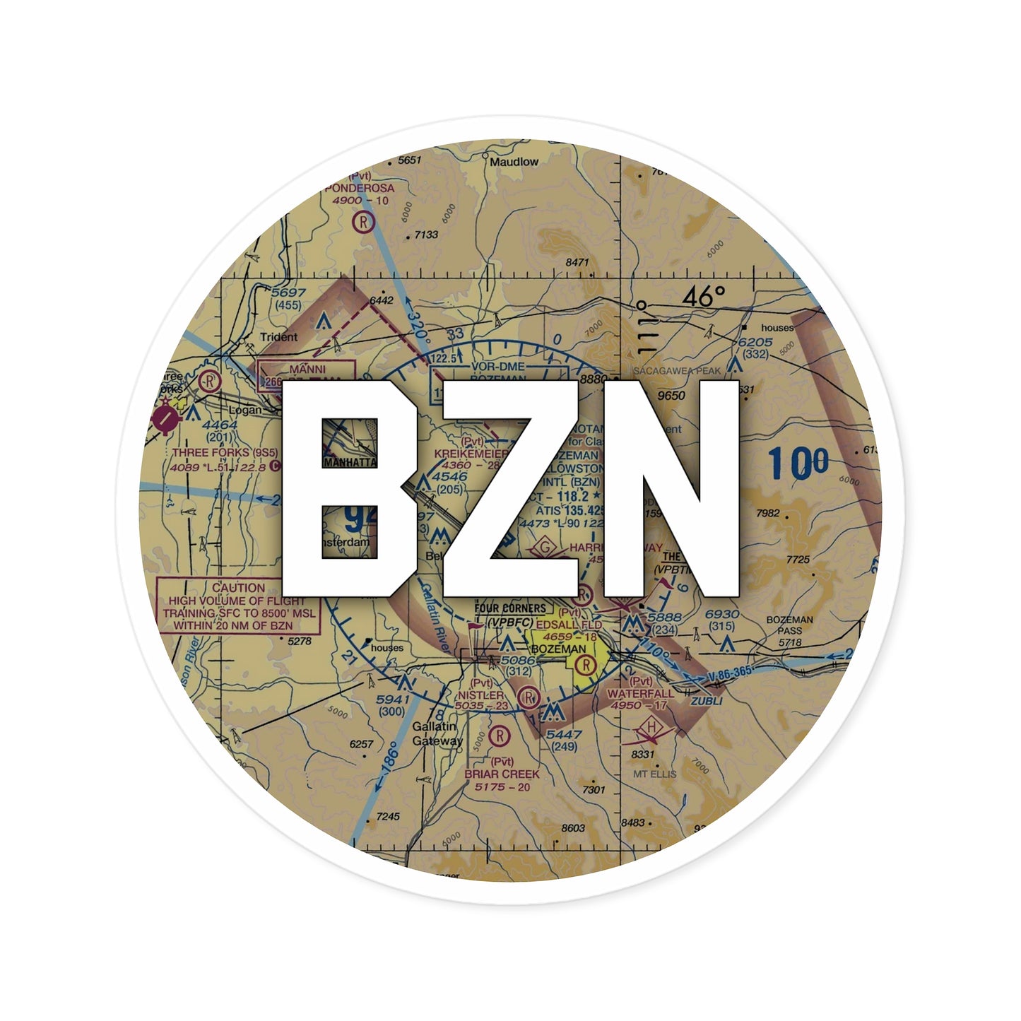 BZN Round Sticker | Bozeman Yellowstone International Airport Sticker