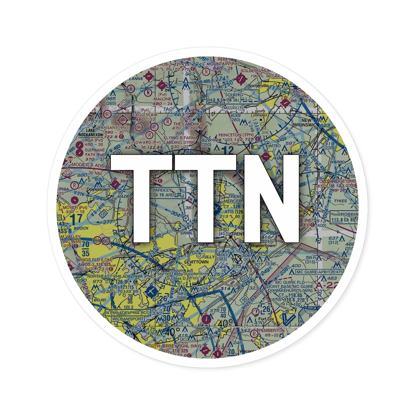 TTN Round Sticker | Trenton Mercer Airport Sticker