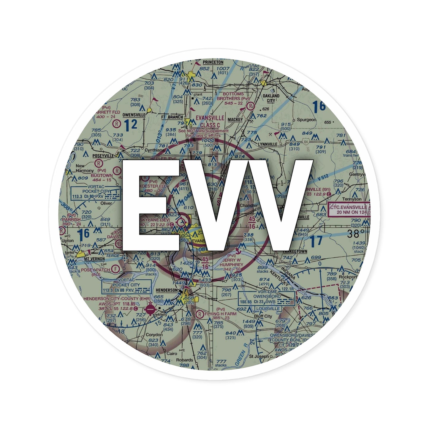 EVV Round Sticker | Evansville Regional Airport Sticker