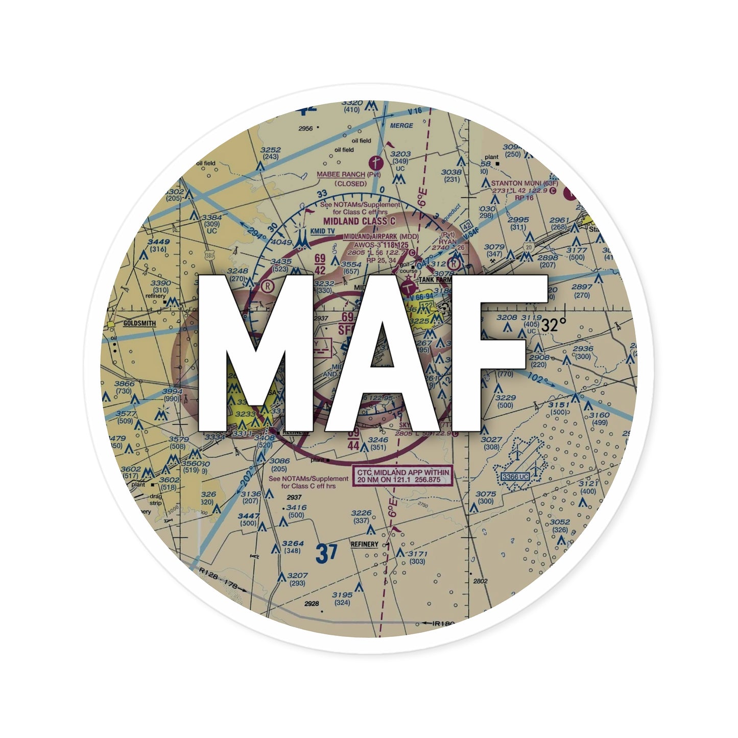 MAF Round Sticker | Midland International Air and Space Port Airport Sticker