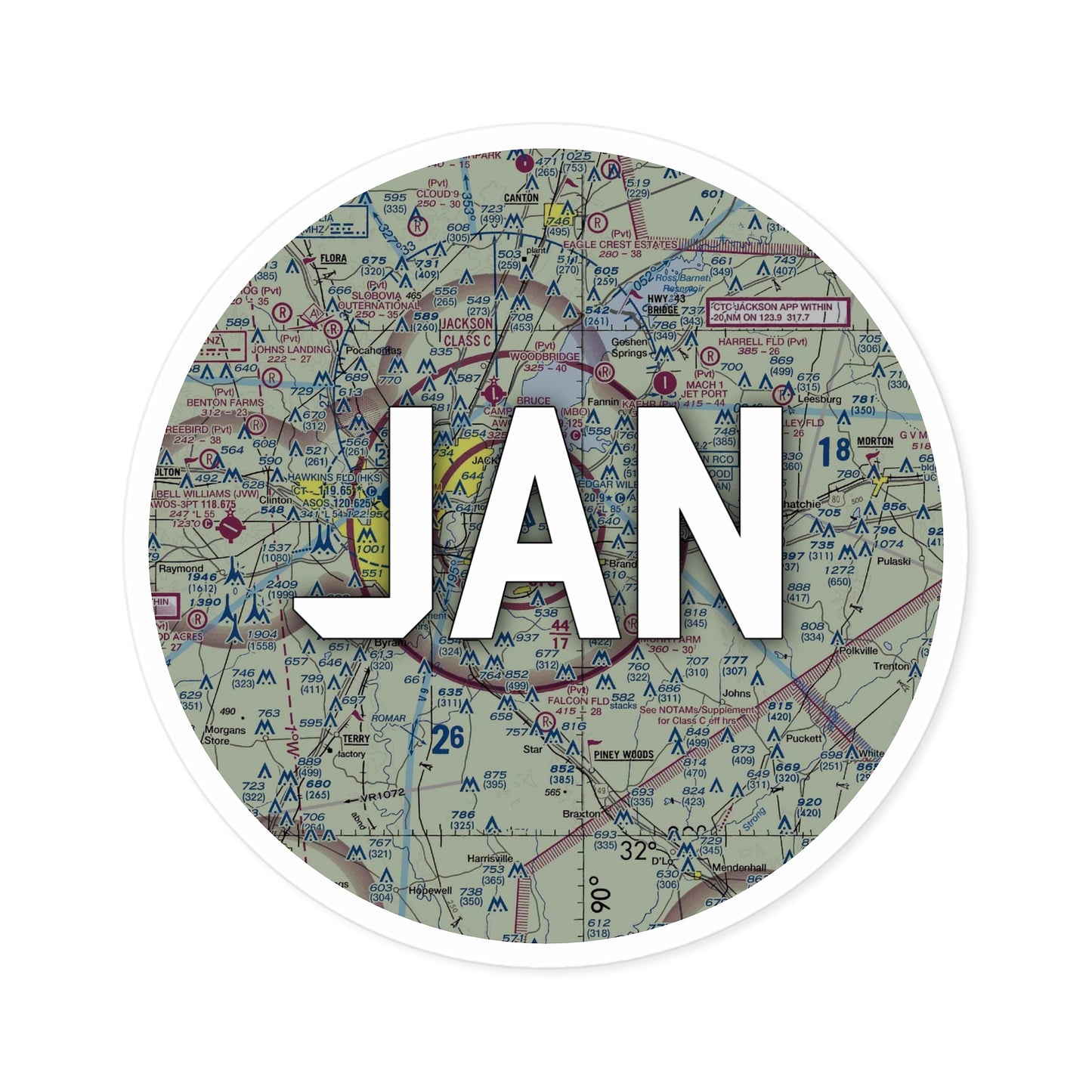 JAN Round Sticker | Jackson-Medgar Wiley Evers International Airport Sticker